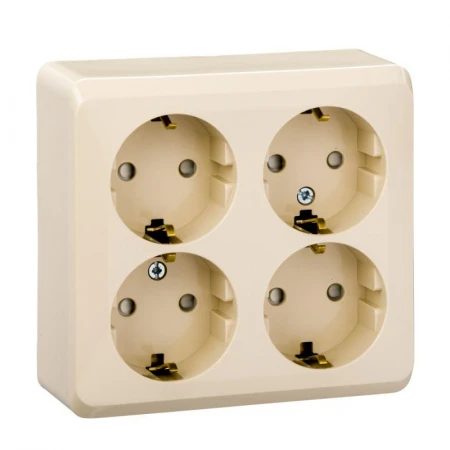 Розетка четырехместная 2К+З Systeme Electric Этюд 16A 250V со шторками кремовая PA16-208K